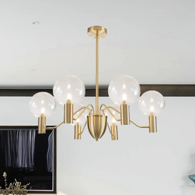 Clear Glass Globe Chandelier Lighting Postmodern 6-Light Gold Finish Hanging Pendant