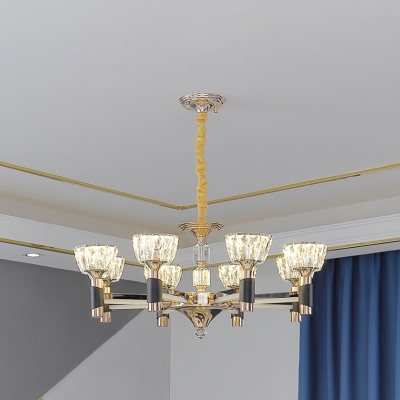 Crystal Block Bowl Pendant Chandelier Modernist 6/8-Head Dining Room LED Suspension Lamp in Black and Gold