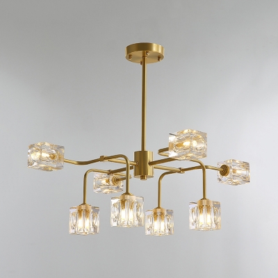 Cubic Crystal Chandelier Light Postmodern 8-Bulb Dining Room Hanging Lamp in Gold