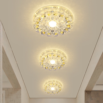Flower Foyer Ceiling Mounted Light Simplicity Crystal Prism LED Yellow Flush Mount Lamp