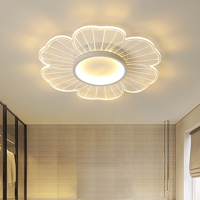 Flower Ultra-Thin Flush Mount Contemporary Acrylic LED White Flush Lamp Fixture in White/Warm Light, 16.5