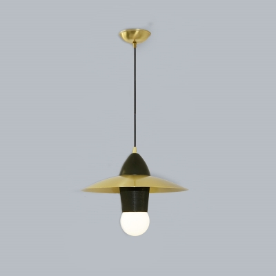 Flying Saucer Living Room Pendant Light Fabric 1 Bulb Postmodern Style Hanging Lamp in Black-Gold
