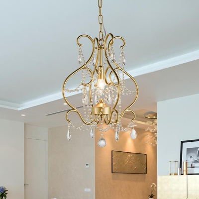 

Gold 1-Light Suspension Light Traditional Crystal Swag Scroll Ceiling Hang Fixture, HL619926