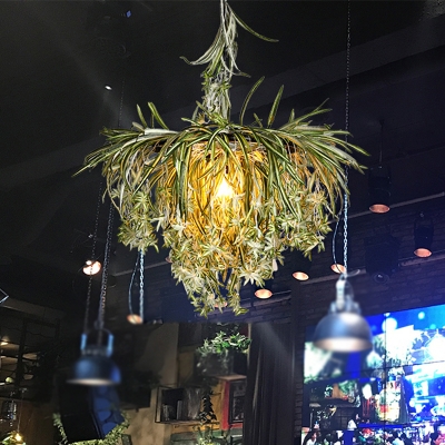 Green Plant Hanging Ceiling Light Vintage Style Metal 1 Bulb Restaurant Pendant Lighting Fixture
