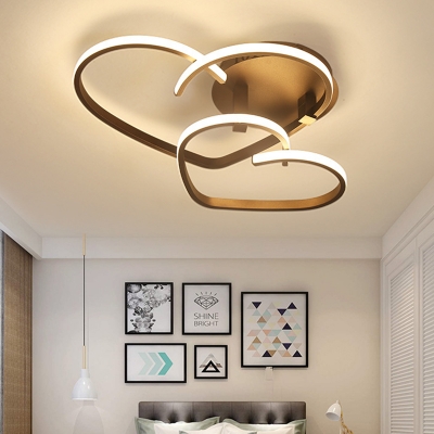 Heart Design Bedroom Ceiling Lamp Acrylic LED Contemporary Semi Mount Lighting in Coffee, White/Warm Light