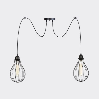 Industrial Pear Cage Multi Light Chandelier 2/3/6 Lights Iron Swag Ceiling Pendant Lamp in Black