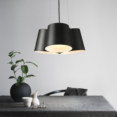 Iron Cluster Barrel Pendant Contemporary 3/7 Heads Black LED Suspended Lighting Fixture with Recessed Diffuser