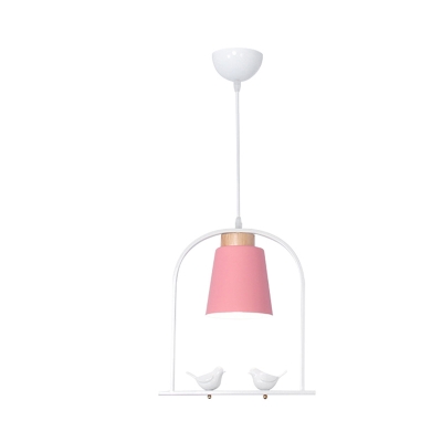 Iron Small Barrel Suspension Light Macaron 1-Light Black/Grey/White Finish Pendant Lamp with Bird Cage Design