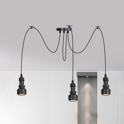 Iron Water Pipe Mini Multi-Pendant Vintage 2/3/6-Head Restaurant LED Swag Hanging Light Fixture in Black