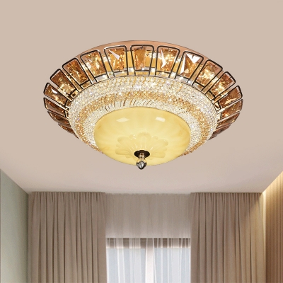 LED Bowl Flush Mount Light Minimalist Gold Cognac and Clear Crystal Ceiling Mounted Fixture