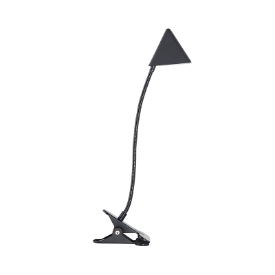 Metal Triangle USB Reading Light Modernist LED Flexible Desk Lamp in Black with Fixing Clip