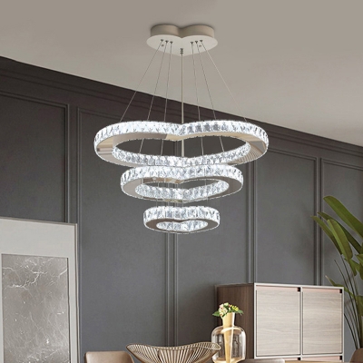 Minimalism Multi Heart Ceiling Light LED Cut Crystal Chandelier in Chrome for Dining Room
