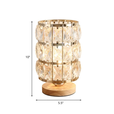 Modern Cylinder Drum Nightstand Light 1 Light Crystal Block Night Table Lamp in Gold