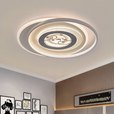 Modern Round Ceiling Lighting Acrylic Living Room LED Flush Mount Lamp with Animals Pattern in White
