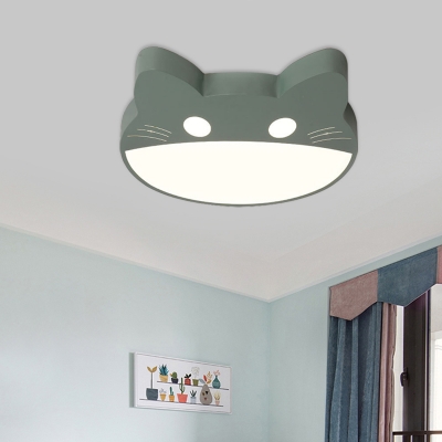 Modernist Cat Shaped Flush Mount Acrylic Bedroom LED Ceiling Mounted Fixture in Green/Pink/Yellow