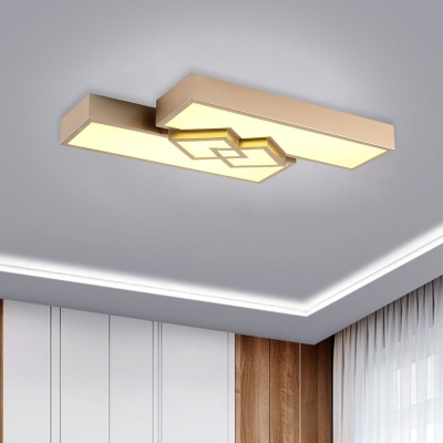 Modernist Rectangle Ceiling Flush Metal Living Room LED Flushmount Light in Gold, 30