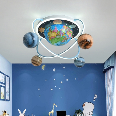Planets Arounding Earth Acrylic Flush Light Kids 4 Lights Blue Finish LED Ceiling Flush Mount