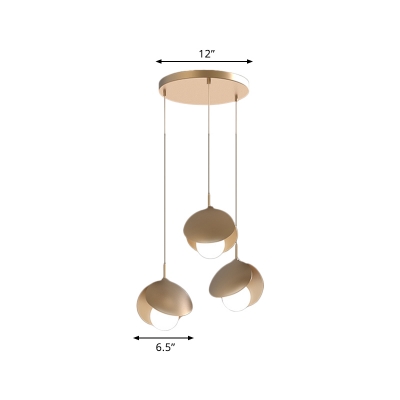 Seashell Dining Table Hanging Lamp Metal 3 Bulbs Modern Multi Light Pendant in Gold