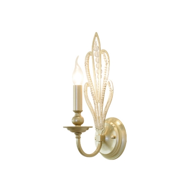 Traditional Candlestick Wall Light 1/2-Bulb Iron Sconce in Brass with Flower Crystal Accent