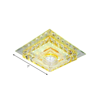 Translucent Crystal Square Flush Light Minimalism LED Foyer Flushmount with Ribbed Glass Shade in Warm/White Light