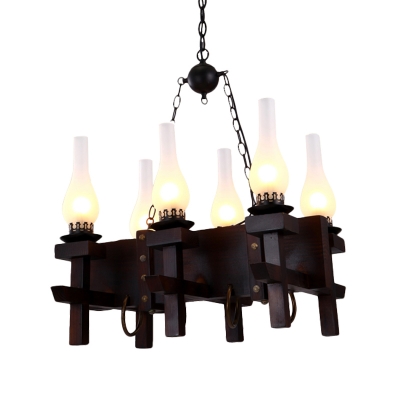 Vase Frosted Glass Island Lamp Coastal 6 Lights Dining Room Wood Hanging Pendant Light in Black