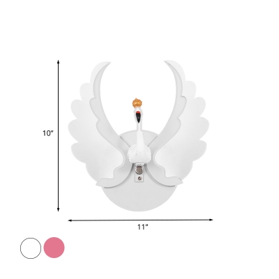 White/Pink Finish Swan Wall Mount Light Cartoon LED Iron Sconce Lamp Fixture in White/Warm Light with Acrylic Wing