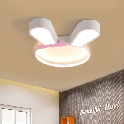 White Rabbit Frame Flush Light Fixture Cartoon LED Acrylic Flush Mounted Lamp in White/Warm Light