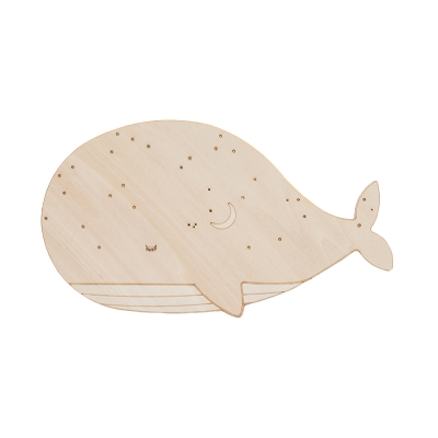 Wood Whale Shape Wall Sconce Lighting Cartoon LED Wall Mounted Lamp Fixture, Left/Right