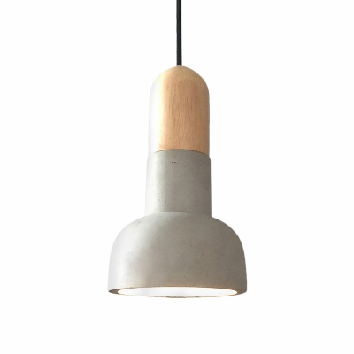 1-Bulb Cement Hanging Lighting Vintage Grey and Red/Black/Wood Dome Restaurant Pendant Lamp Kit