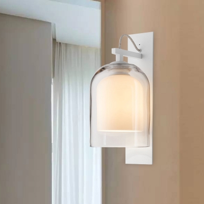 1 Bulb Wall Lamp Modern White Sconce Lighting with Dual Cloche Clear and Matte Glass Shade