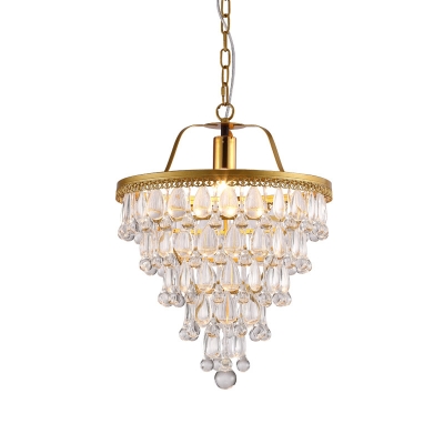 1 Bulb Waterdrop Ceiling Pendant Light Traditional Gold Crystal LED Suspension Lamp