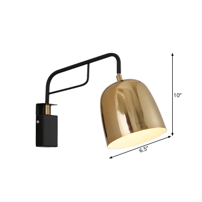 1 Head Bedside Sconce Light Fixture Postmodern Black and Gold Wall Lamp with Cup Metal Shade