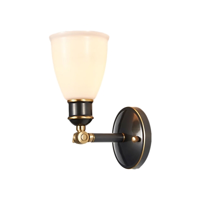 1 Head Bell Up Wall Sconce Lighting Antiqued Brass Cream Glass Wall Mounted Lamp Fixture