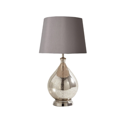1 Head Taper Night Light Country Black/Grey/Coffee Fabric Table Lamp with Teardrop Pedestal for Bedroom