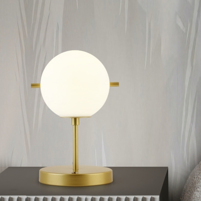 1 Light Bedside Table Light Postmodern Gold Finish Night Lamp with Ball Cream Glass Shade
