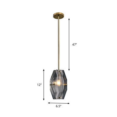 1 Light Hanging Light Kit Minimalism Double Panel Beveled Crystal Suspension Lamp in Brass