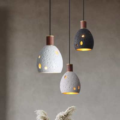 1 Light Pendant Light Industrial Style Restaurant Hanging Lamp Kit with Dome Resin Shade in White/Black/Grey, 6.5