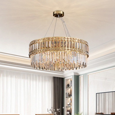 10-Bulb Circular Chandelier Traditional Gold Cut Crystal Pendant Light for Dining Room
