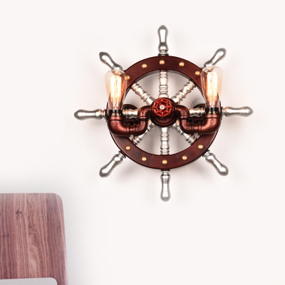 2-Bulb Wall Mount Lighting Industrial Rudder Shaped Metallic Wall Lamp Sconce in Copper