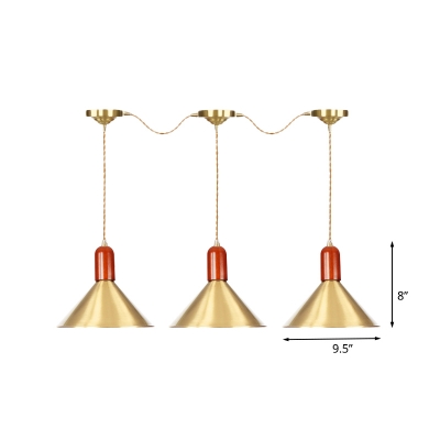 3/5/7 Heads Cone Multi Hanging Light Fixture Industrial Gold Finish Metal Tandem Ceiling Pendant Lamp
