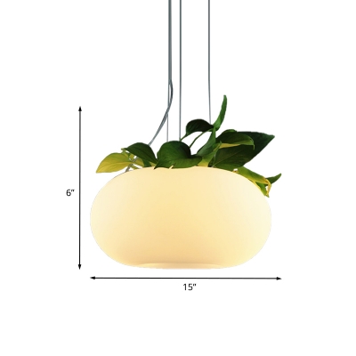 3-Light Planter Hanging Lamp Rural Donut White Glass Suspended Lighting Fixture for Bedroom, 11