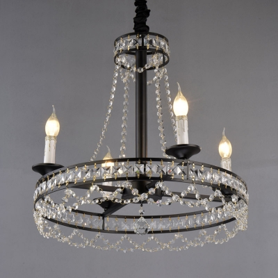 4/6-Light Crystal Beaded Chandelier Vintage Black Candelabra Bedroom Ceiling Hanging Light