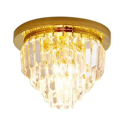 4-Bulb Crystal Ceiling Light Fixture Modern Style Gold Layered Corridor Flushmount Lighting