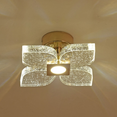 4-Petal Small LED Semi Flush Modern Clear Seedy Crystal Flush Mount Ceiling Light in Warm/White Light