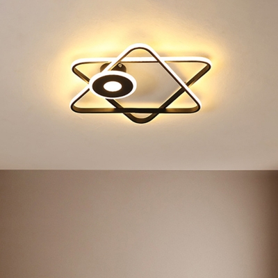Acrylic Dual Triangular Frames Flush Pendant Light Modern Black/White LED Ceiling Mounted Fixture in Warm/White Light