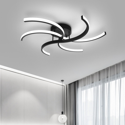 Acrylic Swirl Semi Flush Mount Lighting Modern Black LED Ceiling Mounted Fixture for Bedroom, 16