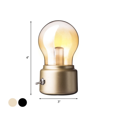 Amber Glass Bulb-Like Night Table Light Vintage LED Nightstand Lamp with Gold/Black Finish Metal Base