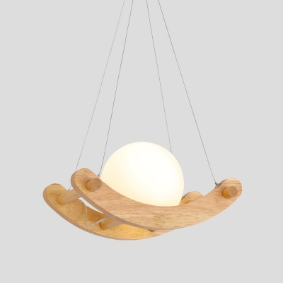 Arced Wood Pendant Lighting Modernist 1 Light Beige Ceiling Suspension Lamp with Ball Opal Glass Shade