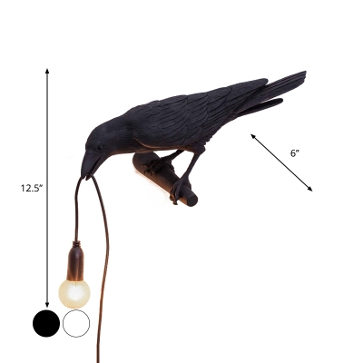 Bird Holder Bedside Wall Lighting Ideas Country Style Resin 1 Light Black/White Wall Mounted Lamp