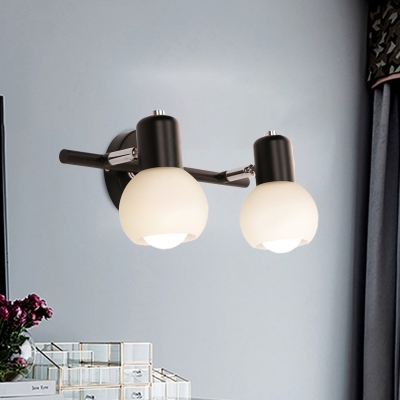 Black Finish Modo Wall Sconce Minimalist 2/3-Bulb Opal Glass Wall Light Fixture with Linear Design